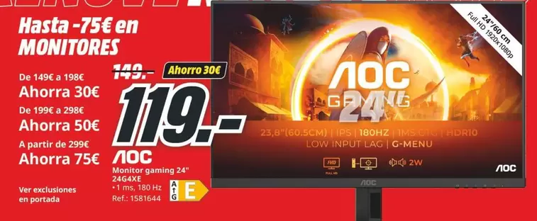 Oferta de Gaming - Hasta 75 En En Monitores por 119€ en MediaMarkt