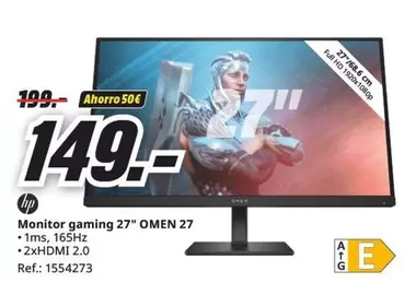 Oferta de Gaming - Monitor Gaming 27" Omen 27 por 149€ en MediaMarkt