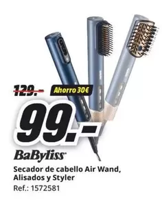 Oferta de Babyliss - Secador De Cabello Air Wand, Alisados Y Styler por 99€ en MediaMarkt