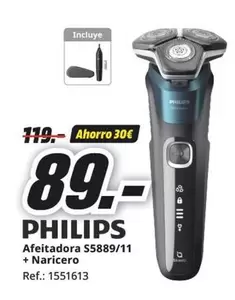 Oferta de Philips - Afeitadora S5889/11 + Naricero por 89€ en MediaMarkt