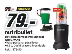 Oferta de Nutribullet - Batidora De Vaso Pro Mineral NB907MAB por 79€ en MediaMarkt