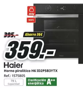 Oferta de Haier - Horno Pirolitico H6 IDC2P5B3YTX por 359€ en MediaMarkt