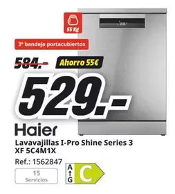 Oferta de Haier - Lavavajillas I-pro Shine Series 3 Xf 5c4m11x por 529€ en MediaMarkt