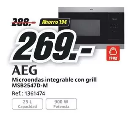 Oferta de AEG - Microondas Integrable Con Grill MSB2547D-M por 269€ en MediaMarkt