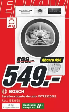 Oferta de Bosch - Secador Bomba De Calor WTR83200ES por 549€ en MediaMarkt