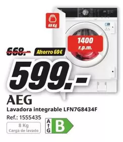 Oferta de AEG - Lavadora Integrable Lfn7g8434f por 599€ en MediaMarkt