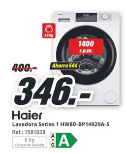 Oferta de Haier - Lavadora Series 1 HW80-BP14929A-S por 346€ en MediaMarkt