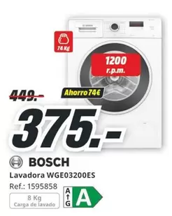Oferta de Bosch - Lavadora Wge03200es por 375€ en MediaMarkt