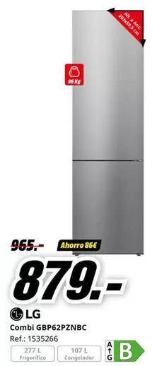 Oferta de LG - Combi Gbp62pznbc por 879€ en MediaMarkt