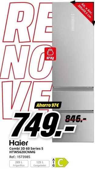 Oferta de Haier - Combi 3D 60 Series 5 HTV5520CNB por 749€ en MediaMarkt