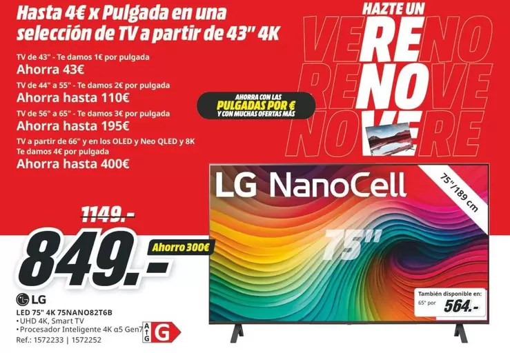 Oferta de LG - 75" 75A6N4G2T6 por 849€ en MediaMarkt