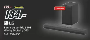 Oferta de LG - Barra De Sonido S40t por 134€ en MediaMarkt