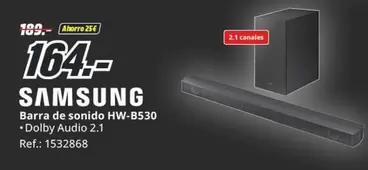 Oferta de Samsung - Barra De Sonido Hw-b530 por 164€ en MediaMarkt