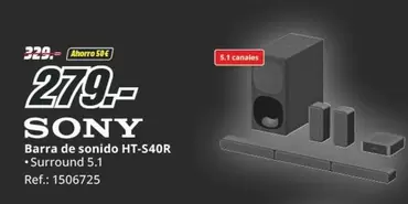Oferta de Sony - Barra De Sonido Ht-s40r por 279€ en MediaMarkt