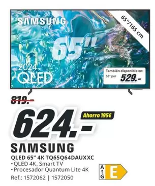 Oferta de Samsung - Qled 65" 4k Tq65q64dauxxc por 624€ en MediaMarkt