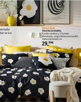 Oferta de Ögonlocksmal - Funda Nórdica Y 2 Fundas Almohada, Negro/blanco/amarillo  por 29,99€ en IKEA
