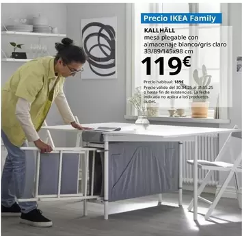 Oferta de Kallhäll - Mesa Plegable Con Almacenaje, Blanco/gris Claro por 119€ en IKEA