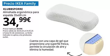Oferta de Klubbsporre - Almohada Ergonómica Para Espalda por 34,99€ en IKEA