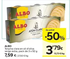 Oferta de Albo - Tonyina Clara En Oli D'Oliva Verge Extra por 7,59€ en Caprabo