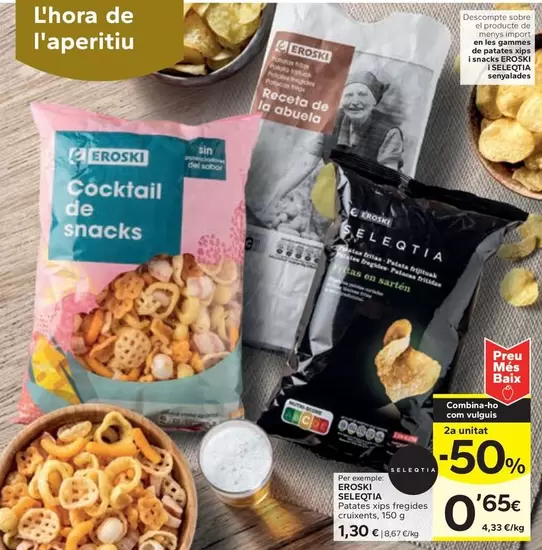 Oferta de Eroski Seleqtia - Patates Xips Fregides Cruixents por 1,3€ en Caprabo