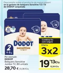 Oferta de Dodot - Bolquers Sensitive Jumbo T2 por 28,7€ en Caprabo