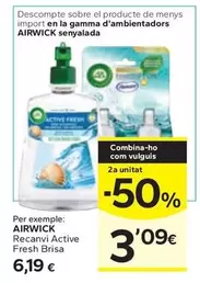 Oferta de Air Wick - Recanvi Active Fresh Brisa por 6,19€ en Caprabo