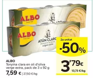 Oferta de Albo - Tonyina Clara En Oli D'oliva Verge Extra por 7,59€ en Caprabo