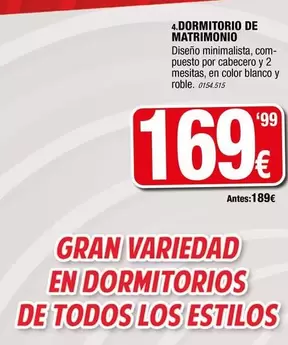 Oferta de Blanco - Dormitorio De Matrimonio por 169,99€ en Rapimueble