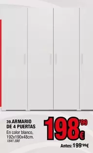 Oferta de Blanco - Armario De 4 Puertas por 198,99€ en Rapimueble