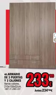 Oferta de Armario De 3 Puertas Y 2 Cajones por 233,99€ en Rapimueble