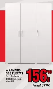 Oferta de Blanco - Armario De 3 Puertas por 156,99€ en Rapimueble