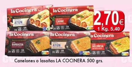 Oferta de La Cocinera - Canelones O Lasanas por 2,7€ en Congelados Copos