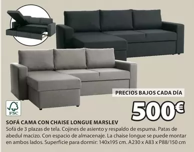 Oferta de Sofá Cama Con Chaise Longue Marslev por 500€ en JYSK
