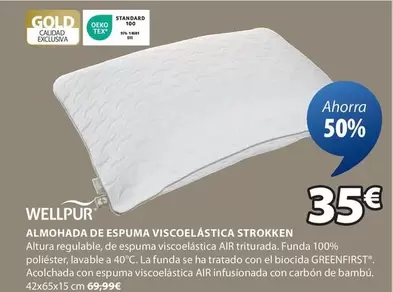 Oferta de Wellpur - Almohada De Espuma Viscoelástica Stroken por 35€ en JYSK