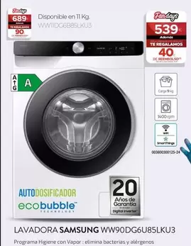 Oferta de Samsung - Lavadora WW90DG6U85LKU3  por 539€ en Tien 21