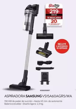 Oferta de Samsung - Aspiradora VS15A60AGR5/WA  por 219€ en Tien 21