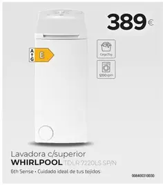 Oferta de Whirlpool - Lavadora C/ Superior TDLR 7220LS SP/N por 389€ en Tien 21