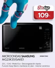 Oferta de Samsung - Microondas Mg23k3515ake1- por 109€ en Tien 21