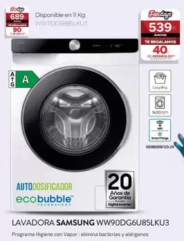 Oferta de Inverter - Lavadora Ww90dg6u85lku3 por 539€ en Tien 21