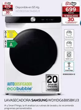 Oferta de Samsung - Lavasecadora Wd11dg6b85bku3 por 699€ en Tien 21
