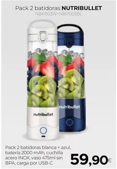 Oferta de Nutribullet - Pack 2 Batidoras Blanca + Azul por 59,9€ en Tien 21
