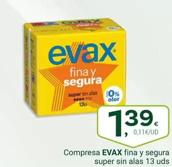 Oferta de Evax - Compresa Fina Y Segura Super Sin Alas por 1,39€ en Supermercados Dani