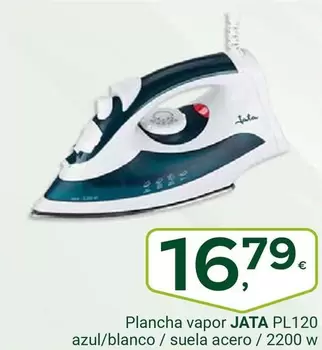 Oferta de Jata - Plancha Vapor Pl120 Azul/blanco/suela Acero/ 2200 W por 16,79€ en Supermercados Dani