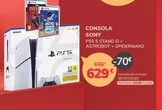 Oferta de Sony - Consola PS5 5 STAND D + ASTROBOT + SPIDERMAN2 por 629€ en Mi electro