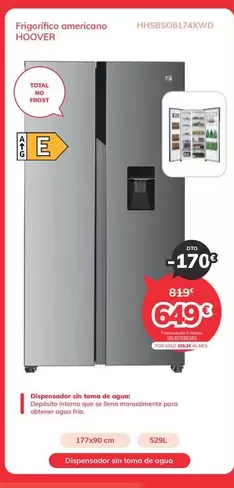 Oferta de Hoover - Frigorífico Americano por 649€ en Mi electro