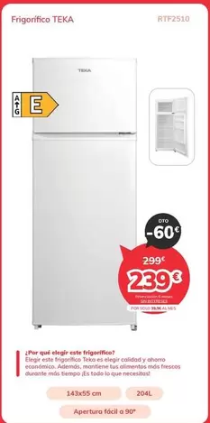 Oferta de Teka - Frigorífico por 239€ en Mi electro