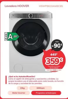Oferta de Hoover - Lavadora H5wpb610ambc8s por 359€ en Mi electro