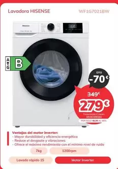 Oferta de Hisense - Lavadora Wf 1g7021bw por 279€ en Mi electro
