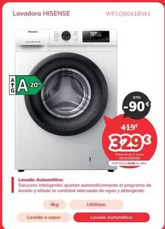 Oferta de Hisense - Lavadora Wfq8041bw 1 por 329€ en Mi electro