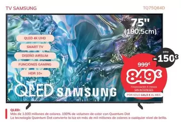 Oferta de Samsung - Tv TQ75Q64D  por 849€ en Mi electro
